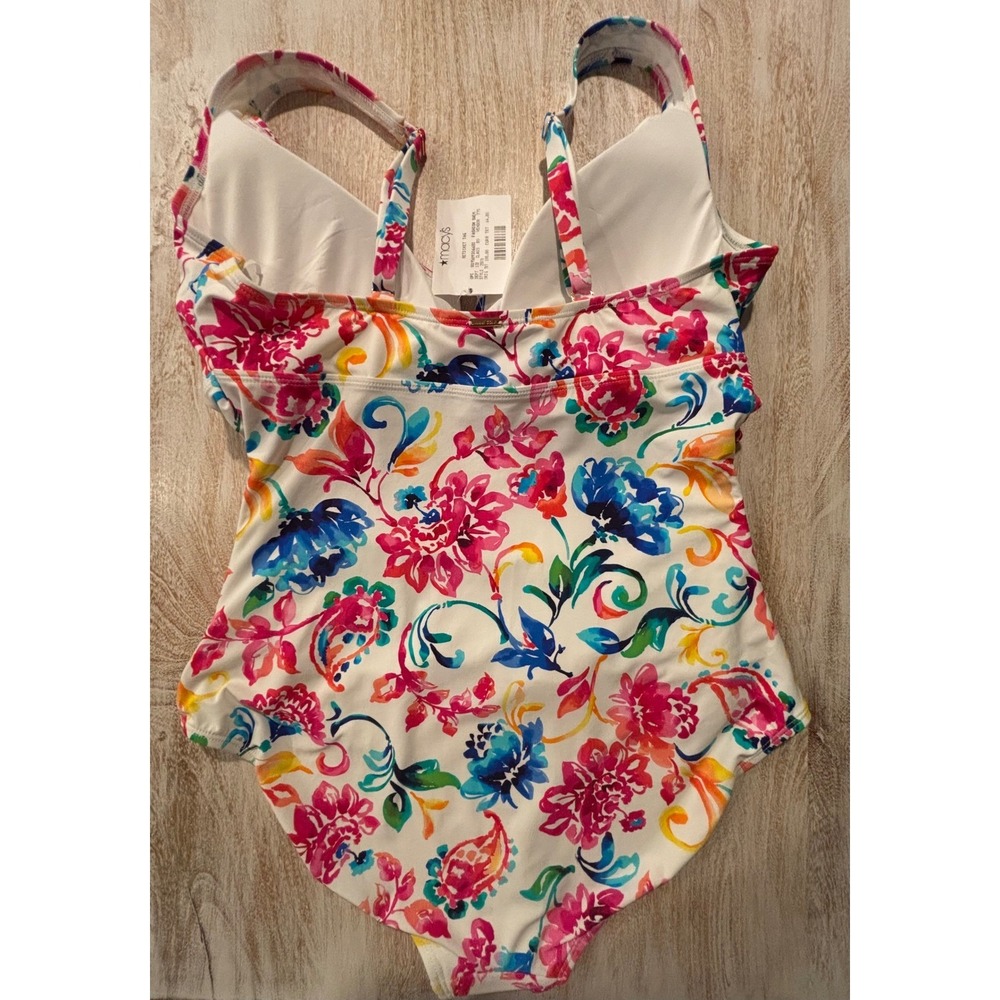 Anne Cole size 16 One Piece Swimsuit Womens Multicolor Floral Shirred - Picture 3 of 6